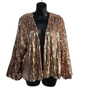 Blue S Women's Sequined Open Front Jacket Size M NWT